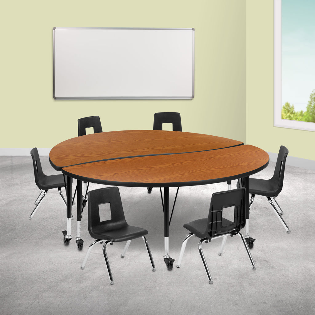 FLASH 60" Circle Wave Flexible Activity Table Set with 12" Stack Chairs