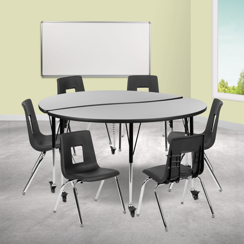 FLASH 60" Circle Wave Flexible Activity Table Set with 16" Stack Chairs