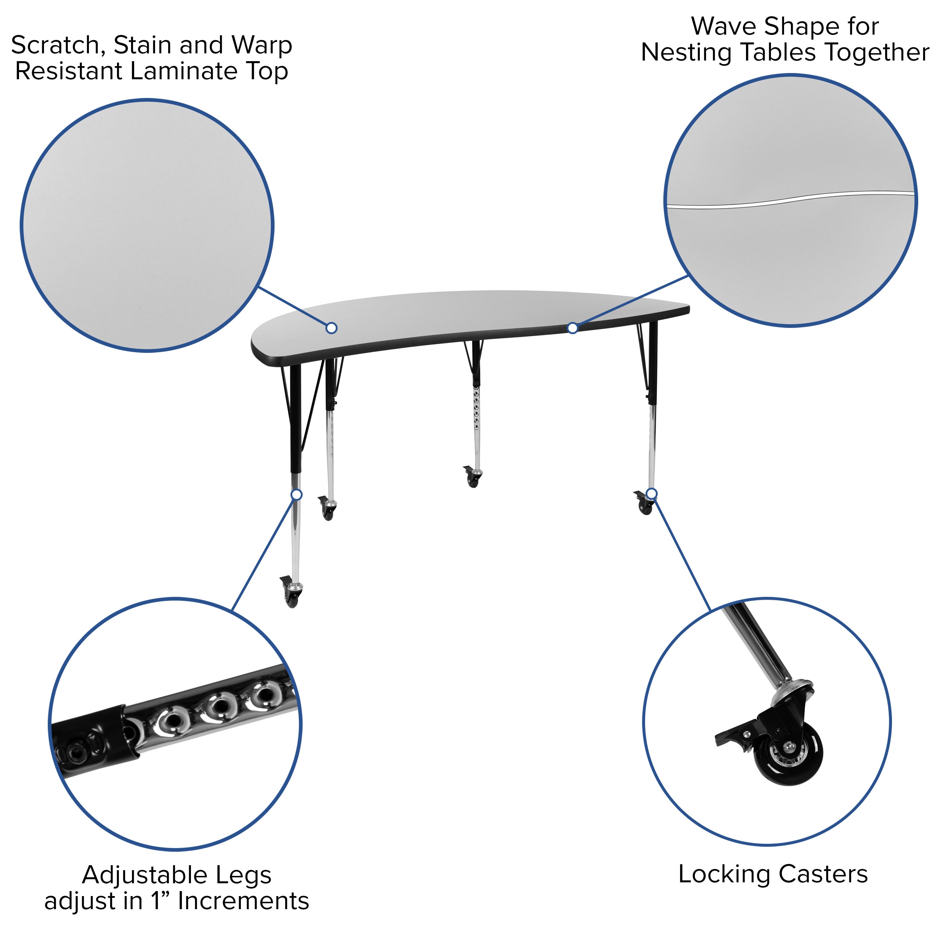 FLASH 60" Circle Wave Flexible Activity Table Set with 16" Stack Chairs