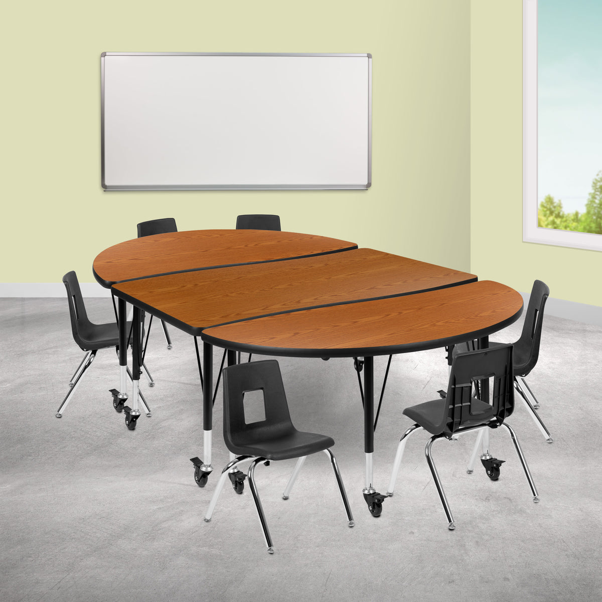FLASH 76" Oval Wave Flexible Activity Table Set with 12" Stack Chairs