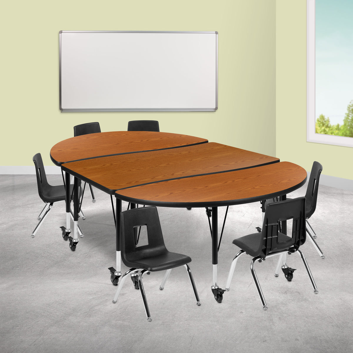 FLASH 76" Oval Wave Flexible Activity Table Set with 14" Stack Chairs