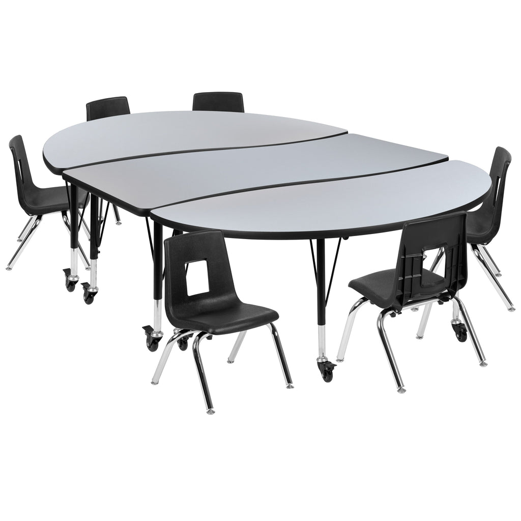 FLASH 86" Oval Wave Flexible Activity Table Set with 12" Stack Chairs