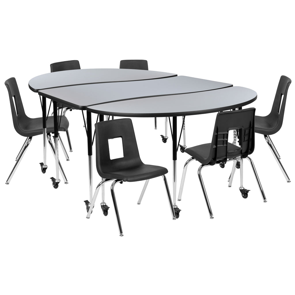 FLASH 86" Oval Wave Flexible Activity Table Set with 16" Stack Chairs